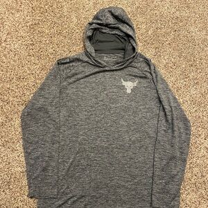 UNDER ARMOUR Project Rock Hooded Long Sleeve Shirt Heat Gear Grey Men's Size XL